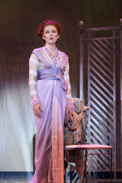 a woman in a lavender costume